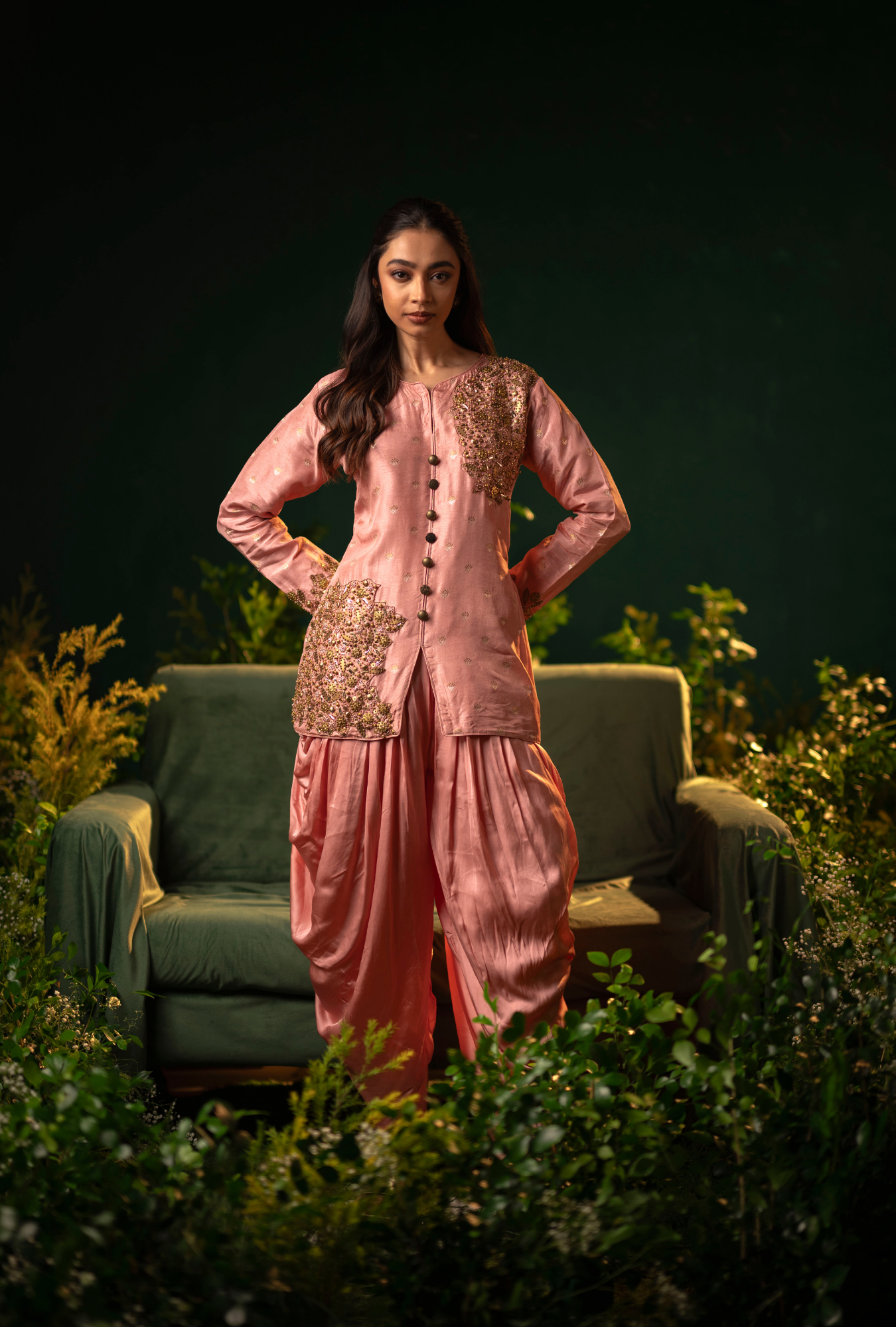 Antique Blush Dhoti Set